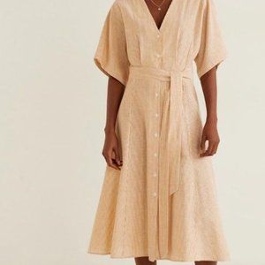 Mango White & Orange Stripe Linen Midi Dress
